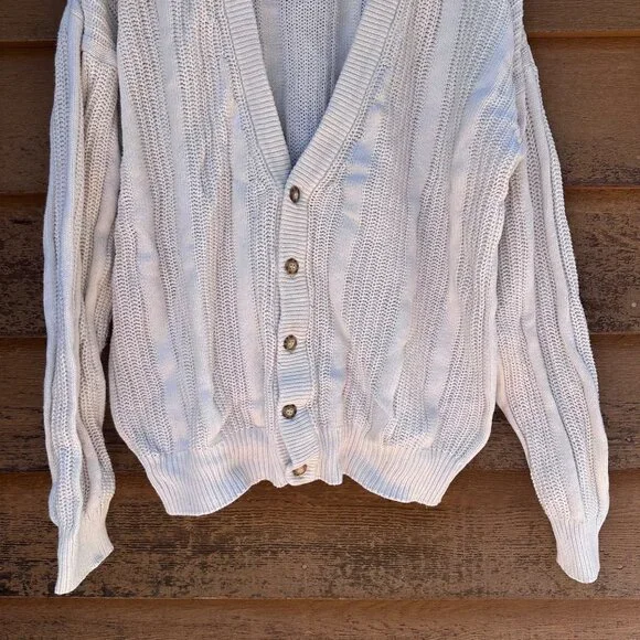 Vintage Oakton Limited L Tall White 100% Cotton Button-Up Cardigan Sweater With - Picture 4 of 6